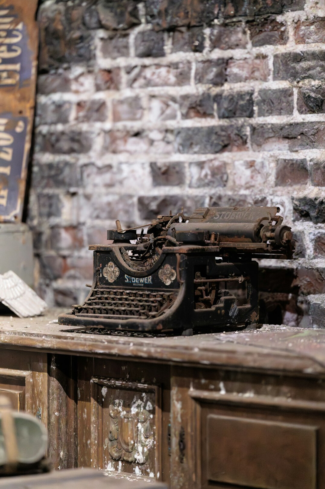 writer at old wooden desk